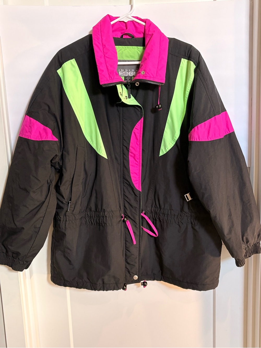 Nylon ski jacket, Cornice, color block design with neon green and purple accents